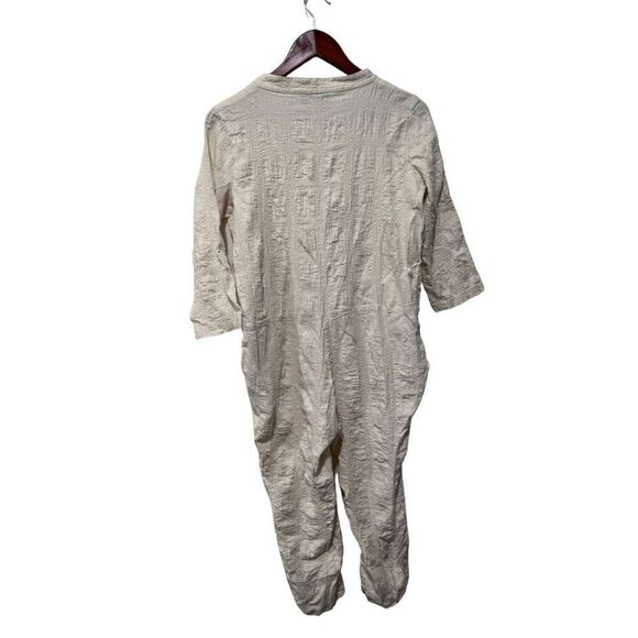 Hatch The Taylor Crinkled Cotton-Blend Maternity Jumpsuit One Piece Cream XS - Picture 7 of 12